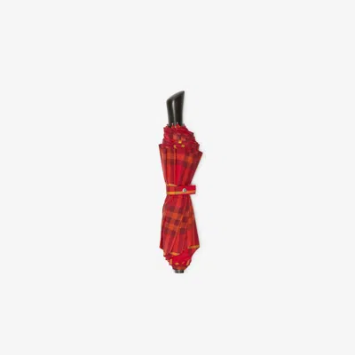 Burberry Check Folding Umbrella In Currant