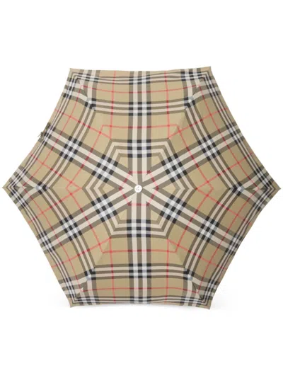 Burberry Check Folding Umbrella In Neutrals