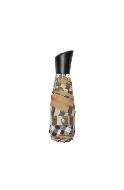 Burberry Check Folding Umbrella In Brown