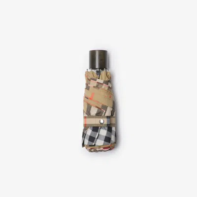 Burberry Check Folding Umbrella In Sand