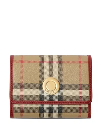 Burberry Check Folding Wallet In Brown