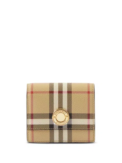 Burberry Check Folding Wallet In Neutrals