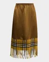 Burberry Checked Midi Fringed Skirt In Camp