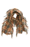 BURBERRY CHECK FRINGED CASHMERE SCARF
