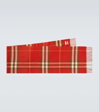 Burberry Check Fringed Cashmere Scarf In Red
