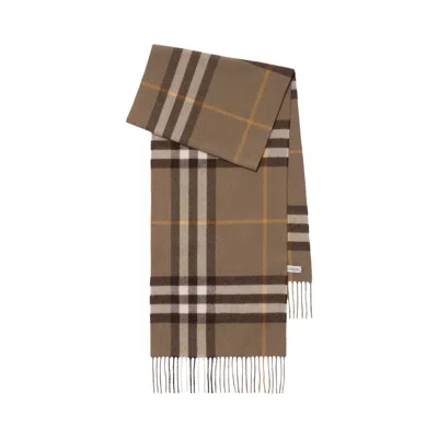 Pre-owned Burberry Check Fringed Edge Scarf 'vole Brown' | Men's Size Onesize