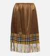 Burberry Checked Midi Fringed Skirt In Brown