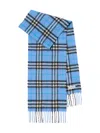 Burberry Check Fringed Scarf In Blue