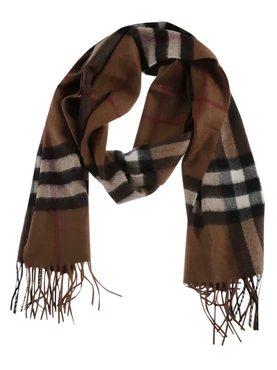 Burberry Check Fringed Scarf In Brown