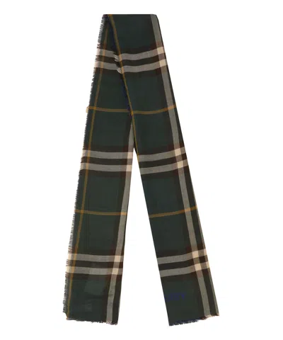 Burberry Check Gauz Wool Scarf In Green