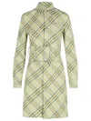 Burberry Belted Checked Linen-bend Mini Shirt Dress In Green