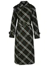 Burberry Green Oversized Double-breasted Trench Coat With Check Motif In Twill Woman In Green