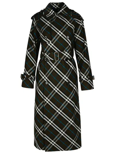 BURBERRY BURBERRY 'CHECK' GREEN POLYESTER TRENCH COAT