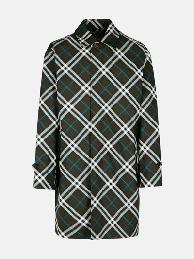 BURBERRY 'CHECK' GREEN POLYESTER TRENCH COAT