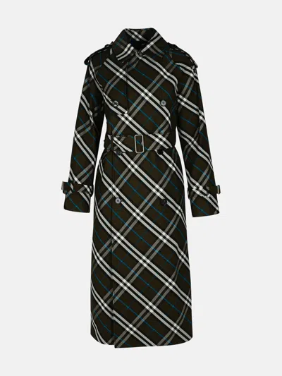 BURBERRY 'CHECK' GREEN POLYESTER TRENCH COAT