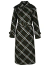 Burberry Green Oversized Double-breasted Trench Coat With Check Motif In Twill Woman In Black