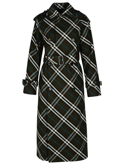 BURBERRY BURBERRY 'CHECK' GREEN POLYESTER TRENCH COAT WOMEN