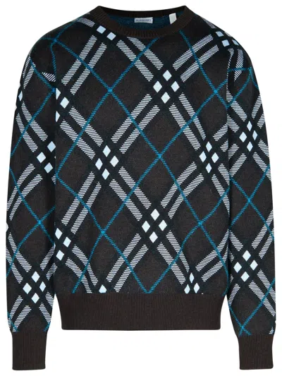 BURBERRY CHECK GREEN WOOL SWEATER