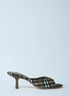 Burberry Khaki Check Linen Blend Mews High Mules In Grey