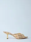 Burberry Beige Check Linen Mule Sandals With 6.5 Cm Heel Lf Mews 65 Chk 162393 In Yellow