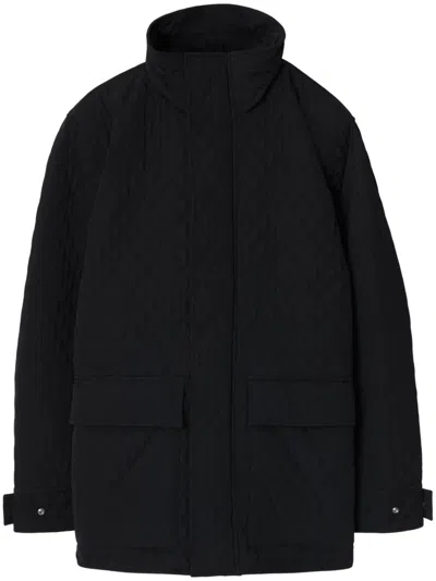 Burberry Quilted Check Hood Jacket In Black
