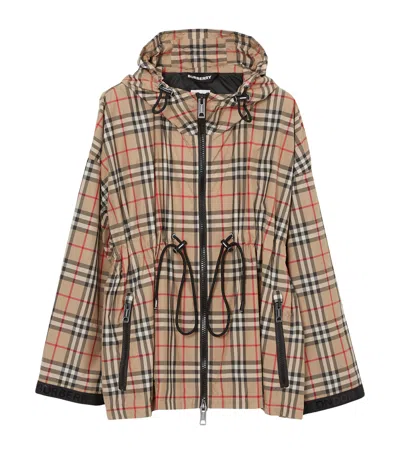 Burberry Check Hooded Jacket In Brown