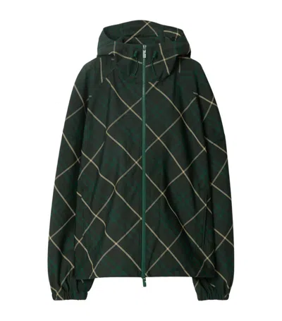 Burberry Hooded Check-print Twill Jacket In Green