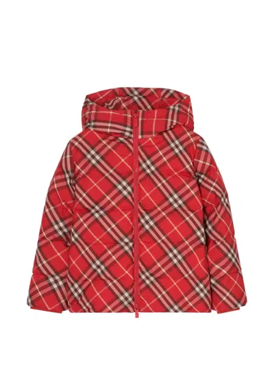 Burberry Kids' Check Hooded Puffer Coat In Red