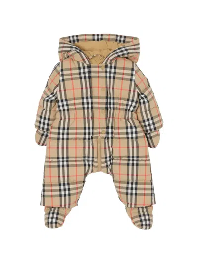 Burberry Babies' Check Hooded Puffer Suit In Multi