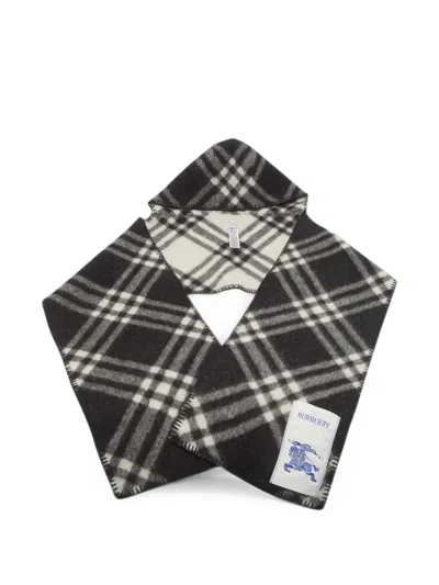 Pre-owned Burberry Check Hooded Scarf In Black