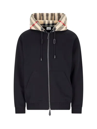 Burberry Check Hoodie In Black