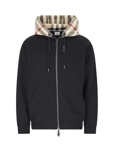 BURBERRY BURBERRY CHECK HOODIE SWEATSHIRT – BLACK