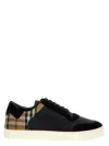Burberry Black Sneakers With Suede Details And Check Motif In Leather Blend Man