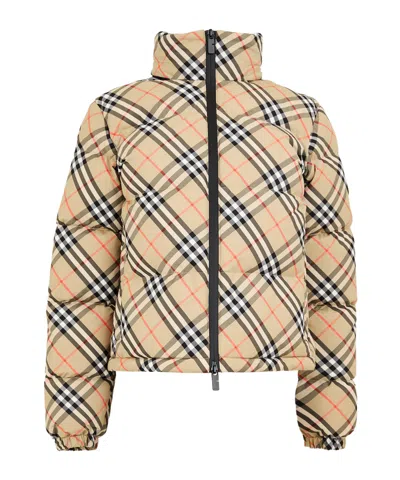 Burberry Check Insulated Cropped Short Puffer Jacket In Multi