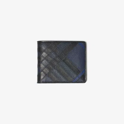 Burberry Check Intarsia Bifold Wallet In Blue
