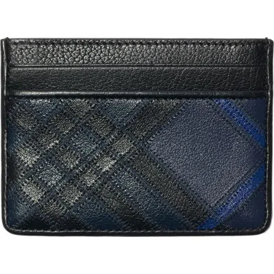 Burberry Check Intarsia Card Case In Blue