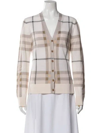 Pre-owned Burberry Check Intarsia Cardigan Wool Sweater In Neutral
