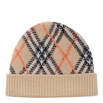 Burberry Check Intarsia-knit Beanie In Beige