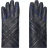 Burberry Check Intarsia Leather Gloves In Black