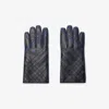 Burberry Check Intarsia Leather Gloves In Gray