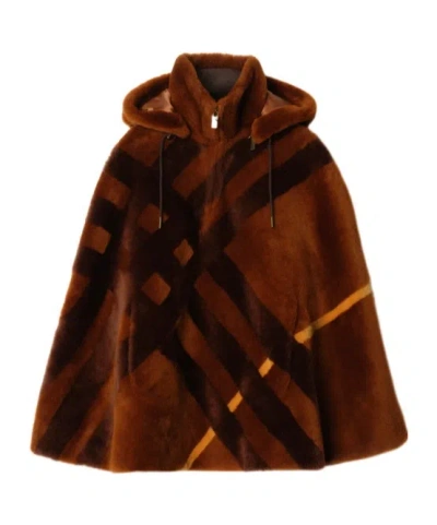 Burberry Check Intarsia Shearling Cape In Multi