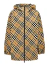 Burberry Check Pattern Hooded Jacket With Zip Pockets In Beige
