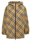Burberry Check Pattern Hooded Jacket With Zip Pockets In Beige