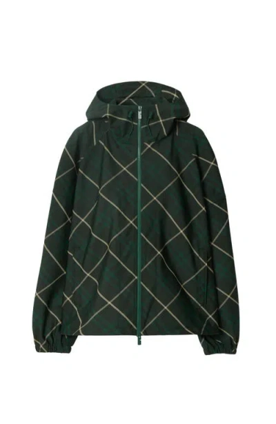 Burberry Hooded Check-print Twill Jacket In Green