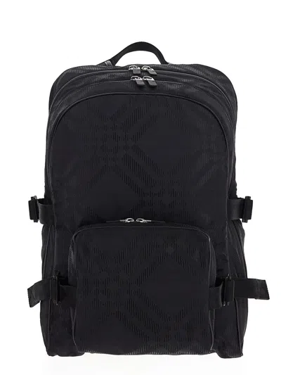 Burberry Check Jacquard Backpack In Black