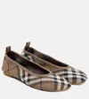 Burberry Knit Baby Nylon Blend Ballerinas With Knitted Traditional Check In Beige