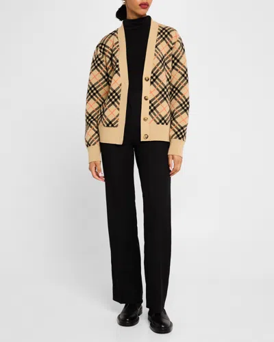 BURBERRY CHECK JACQUARD CASHMERE CARDIGAN