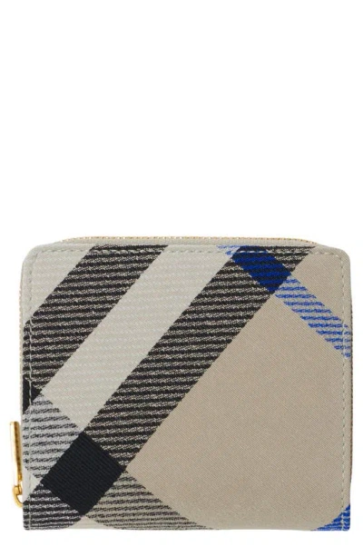 Burberry Check Jacquard Compact Zip Wallet In Lichen