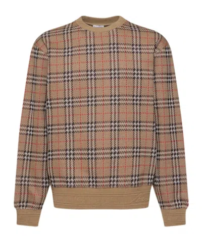Burberry Embroidered Stretch Cotton Blend Sweater In Brown