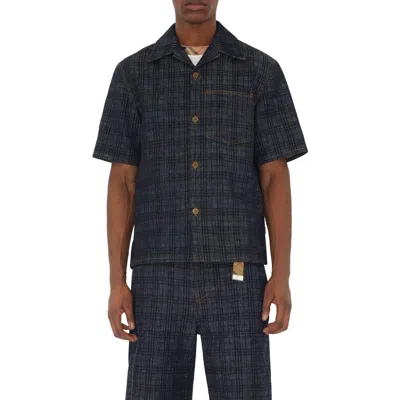 Burberry Check Jacquard Denim Camp Shirt In Black